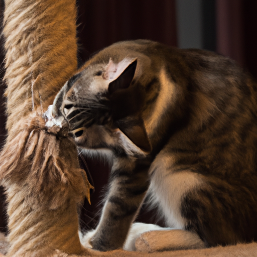 חתול שנהנה לגרד עמוד עשוי מחבל סיסל