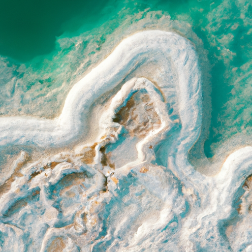 1. An aerial view of the Dead Sea, showcasing its vast salt formations.