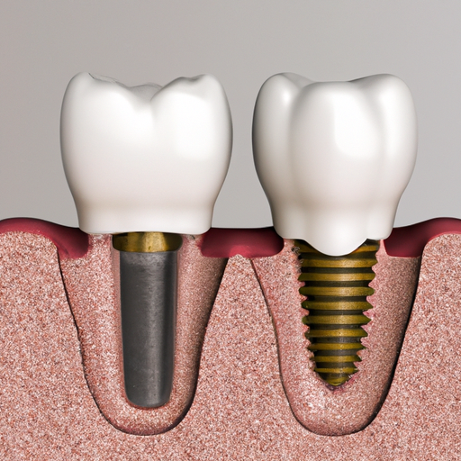 3. תמונת השוואה זו לצד זו של השתלת שיניים ושן טבעית, המראה את קווי הדמיון ביניהם.